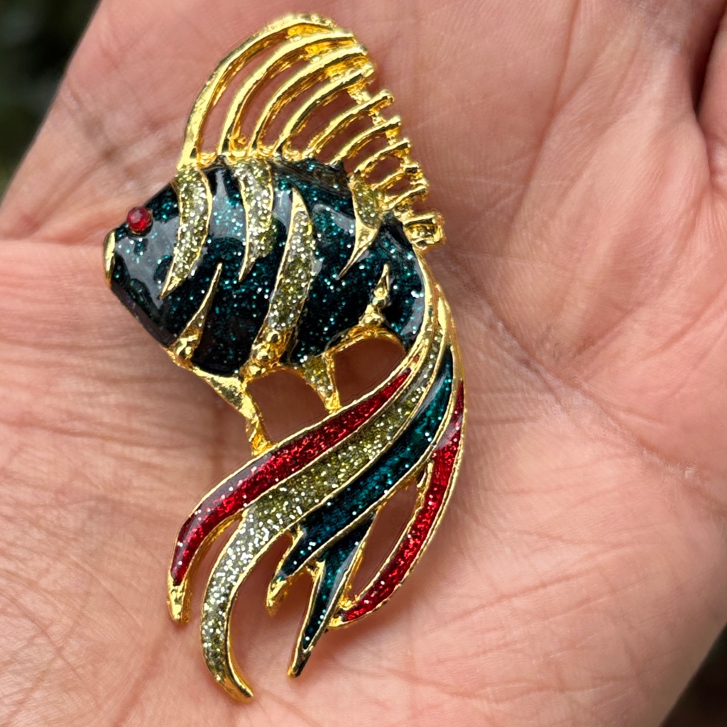Gold And Multicolor Fish Brooch